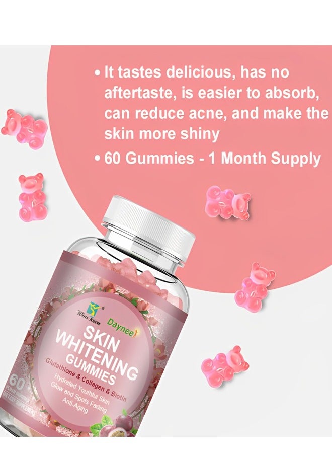 Daynee - Vegan Collagen Glutathione Skin Whitening Gummies, Unisex - Promotes Beautiful Skin, Hair, Nails & Eyelashes 60 Gummies - Image 1