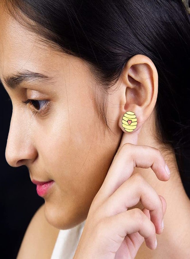 ORENAME Wooden Stud Earrings 1 Pair Set Handmade Wooden Earrings with Ear Backs for Women and Girls Different Shapes and Colors for Girls and Women(Style-3) - Image 4