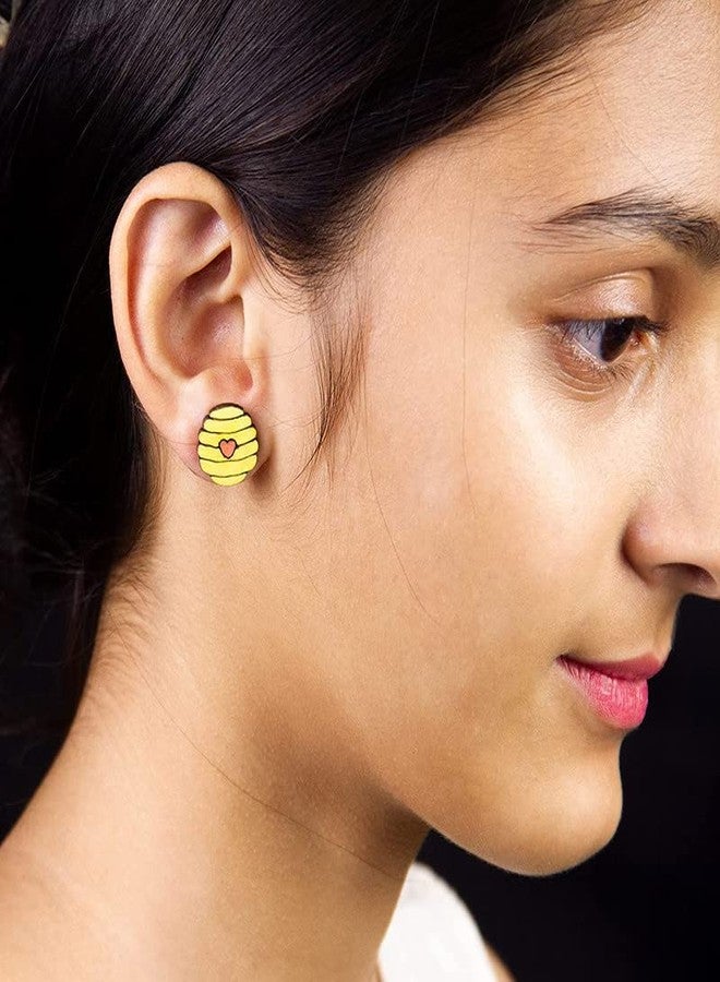 ORENAME Wooden Stud Earrings 1 Pair Set Handmade Wooden Earrings with Ear Backs for Women and Girls Different Shapes and Colors for Girls and Women(Style-3) - Image 2