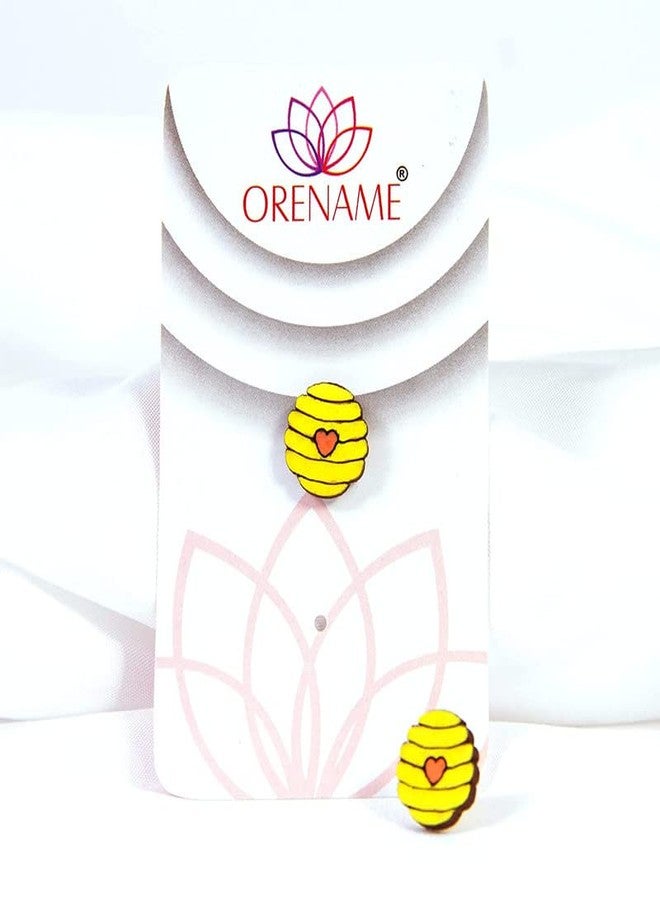 ORENAME Wooden Stud Earrings 1 Pair Set Handmade Wooden Earrings with Ear Backs for Women and Girls Different Shapes and Colors for Girls and Women(Style-3) - Image 5