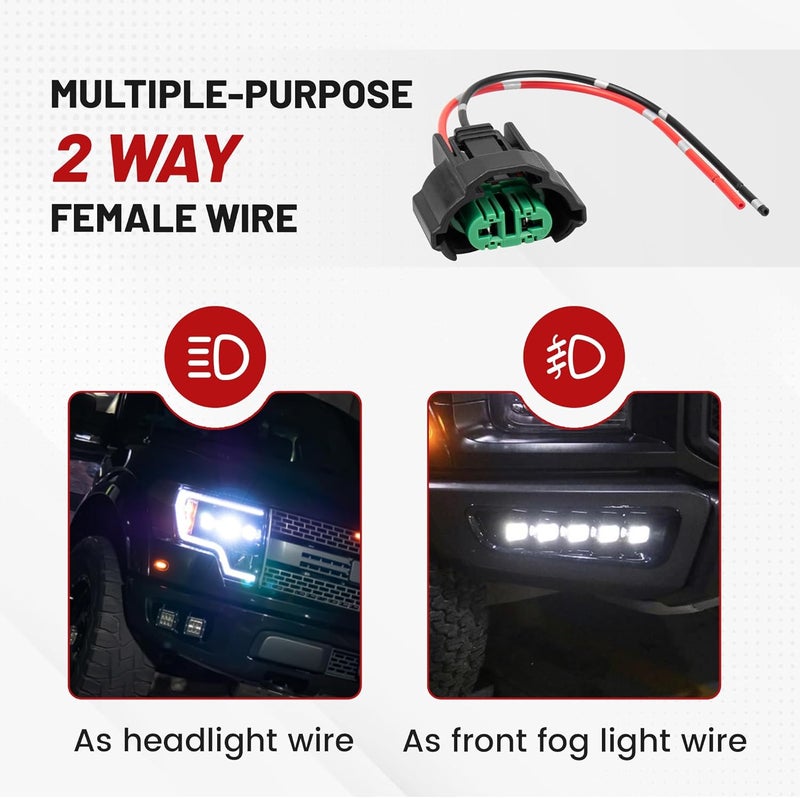 RED WOLF H8 H9 H11 880 881 Female Adapter Wire Connector Replace OEM Headlight Fog Light Wiring Harness Retrofit Pigtail for Toyota GMC Chevy Honda Jeep Ford Dodge Bulb LED Headlamp Universal Fit - Image 5
