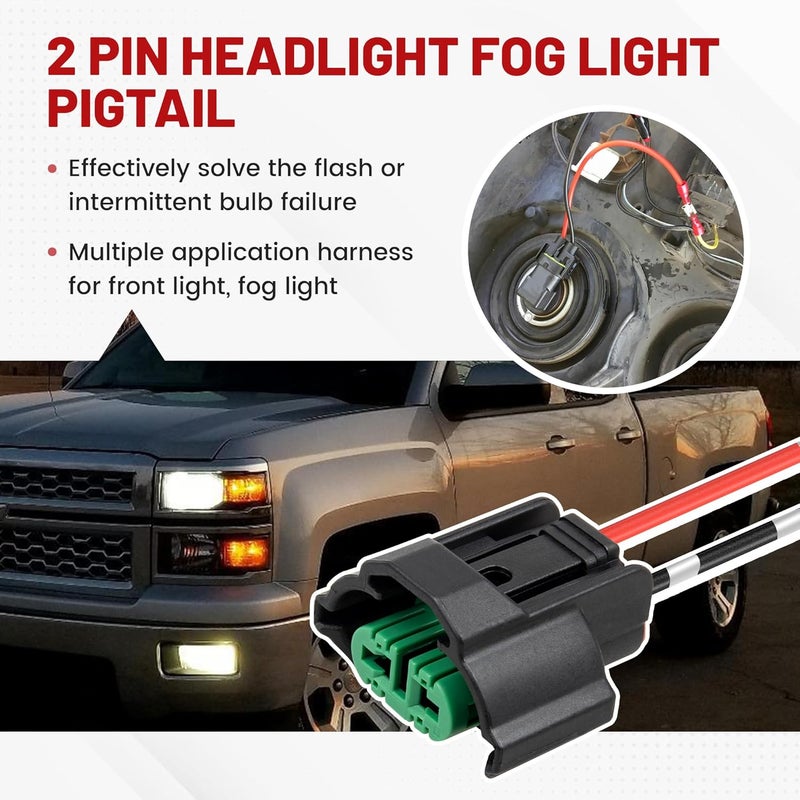 RED WOLF H8 H9 H11 880 881 Female Adapter Wire Connector Replace OEM Headlight Fog Light Wiring Harness Retrofit Pigtail for Toyota GMC Chevy Honda Jeep Ford Dodge Bulb LED Headlamp Universal Fit - Image 2