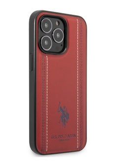 U.S.Polo iPhone 14 Case Pro PU Leather with Stitched Lines Double Line & Horse Logo - Red  - Image 4