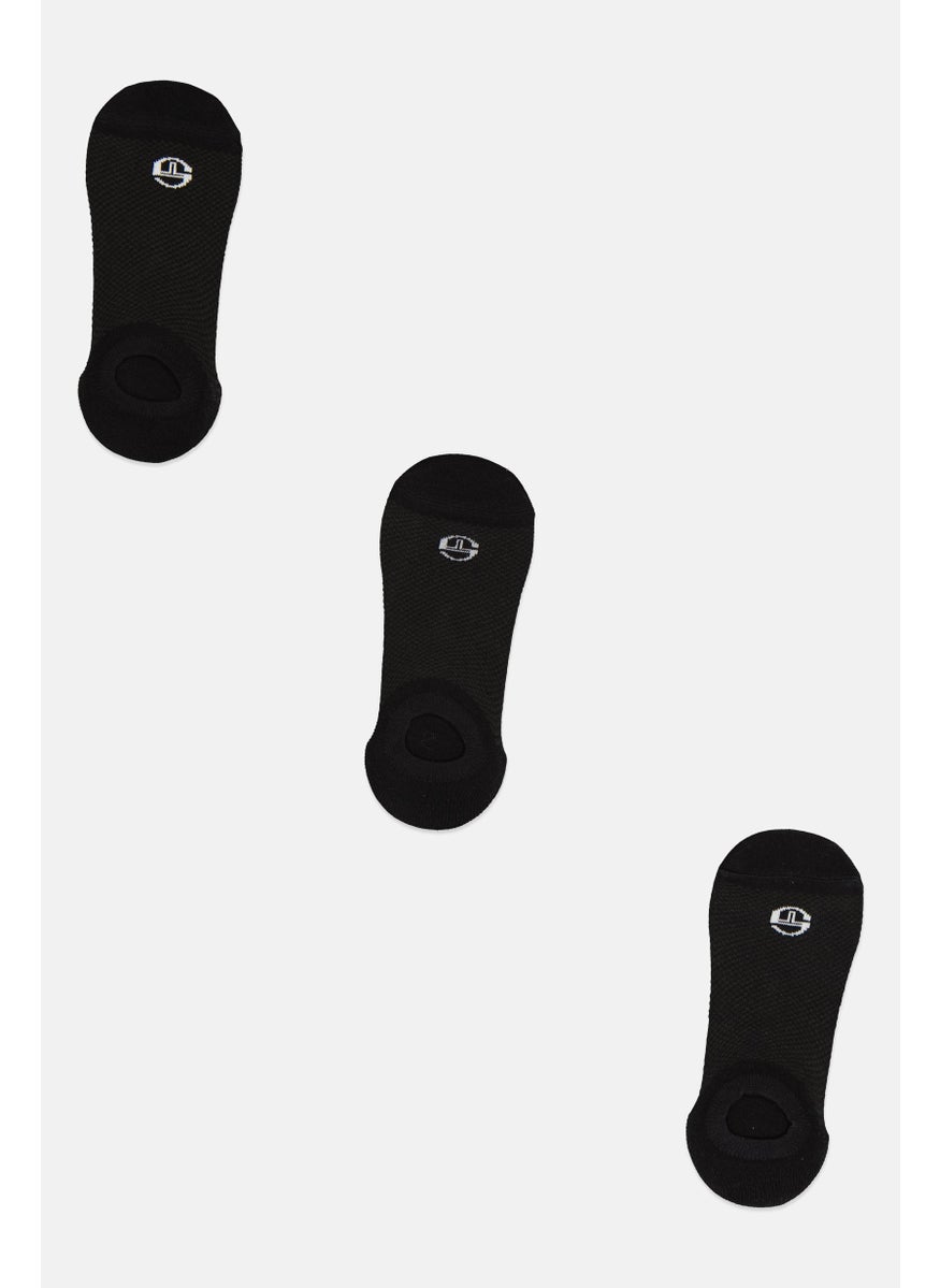Sergio Tacchini Men 3 Pair Brand Logo Round Invisible Socks, Black  - Image 1