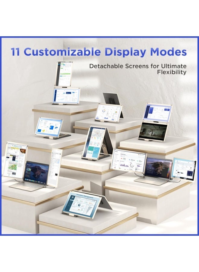 15.6-Inch Triple Portable Monitor Extender for Laptops (13"-17.3") - Dual 1080P FHD Detachable Screens, 11 Display Modes, Plug & Play, Compatible with Windows, macOS, Android & Gaming Consoles - Image 3
