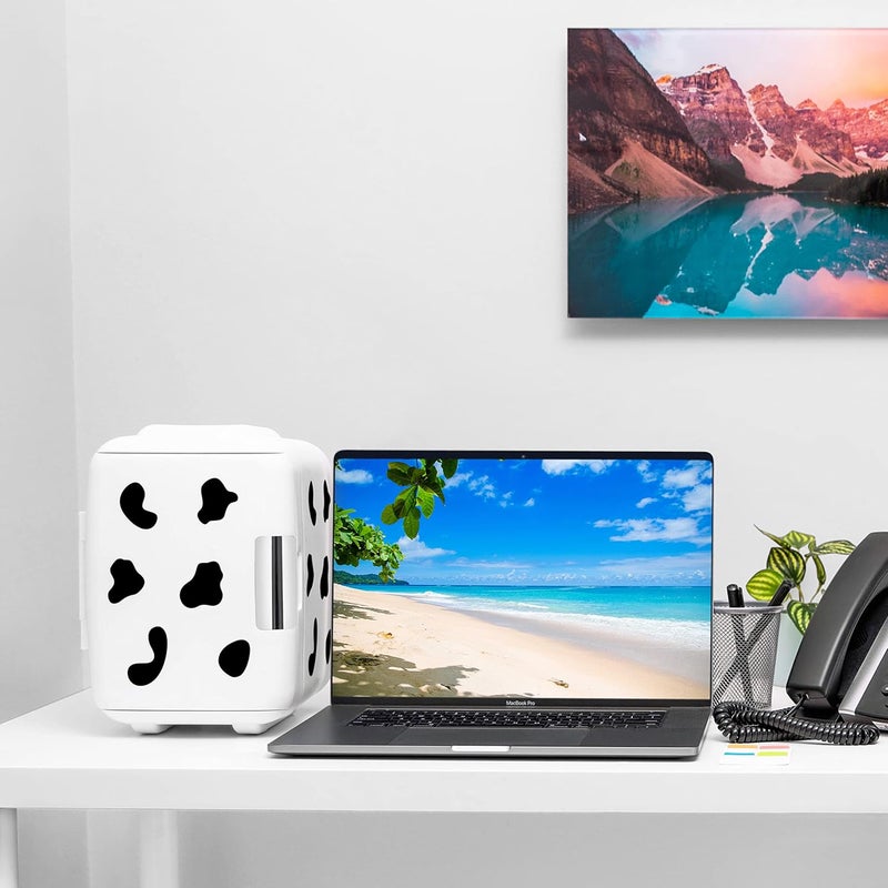 Cooluli Skincare Mini Fridge for Bedroom - Car, Office Desk & Dorm Room - Portable 4L/6 Can Electric Plug In Cooler & Warmer for Food, Drinks, Beauty & Makeup, 12v AC/DC & Exclusive USB, Cow Print - Image 4