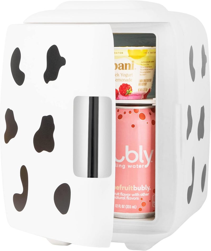 Cooluli Skincare Mini Fridge for Bedroom - Car, Office Desk & Dorm Room - Portable 4L/6 Can Electric Plug In Cooler & Warmer for Food, Drinks, Beauty & Makeup, 12v AC/DC & Exclusive USB, Cow Print - Image 2
