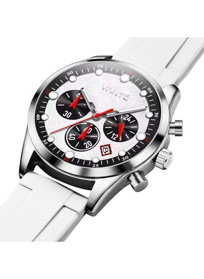 VOGUE VENUE VANTE Series Sporty White Chronograph Watch for Men with Rubber Strap by VOGUE VENUE-VNT012 - Image 4