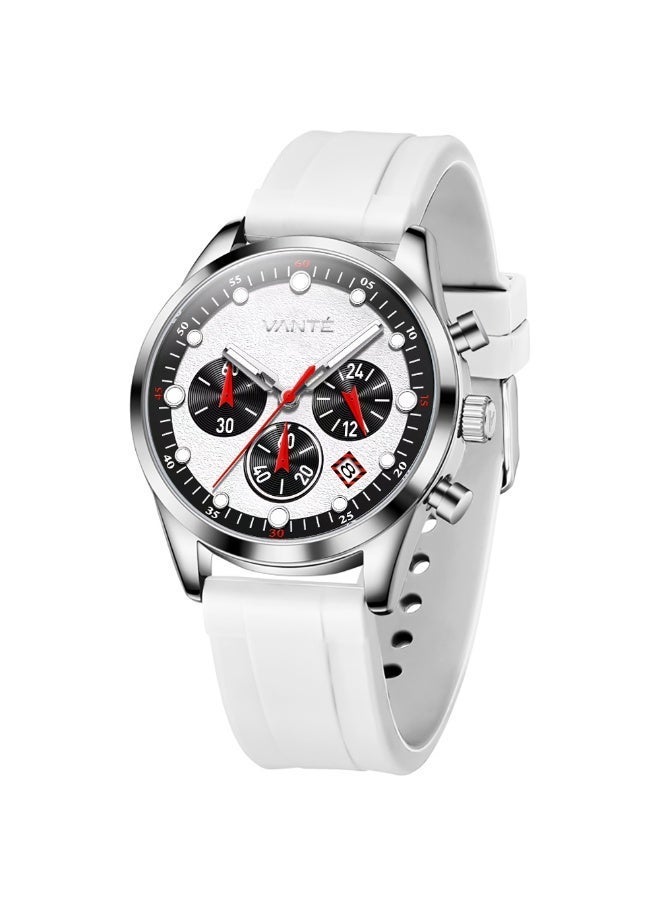 VOGUE VENUE VANTE Series Sporty White Chronograph Watch for Men with Rubber Strap by VOGUE VENUE-VNT012 - Image 1