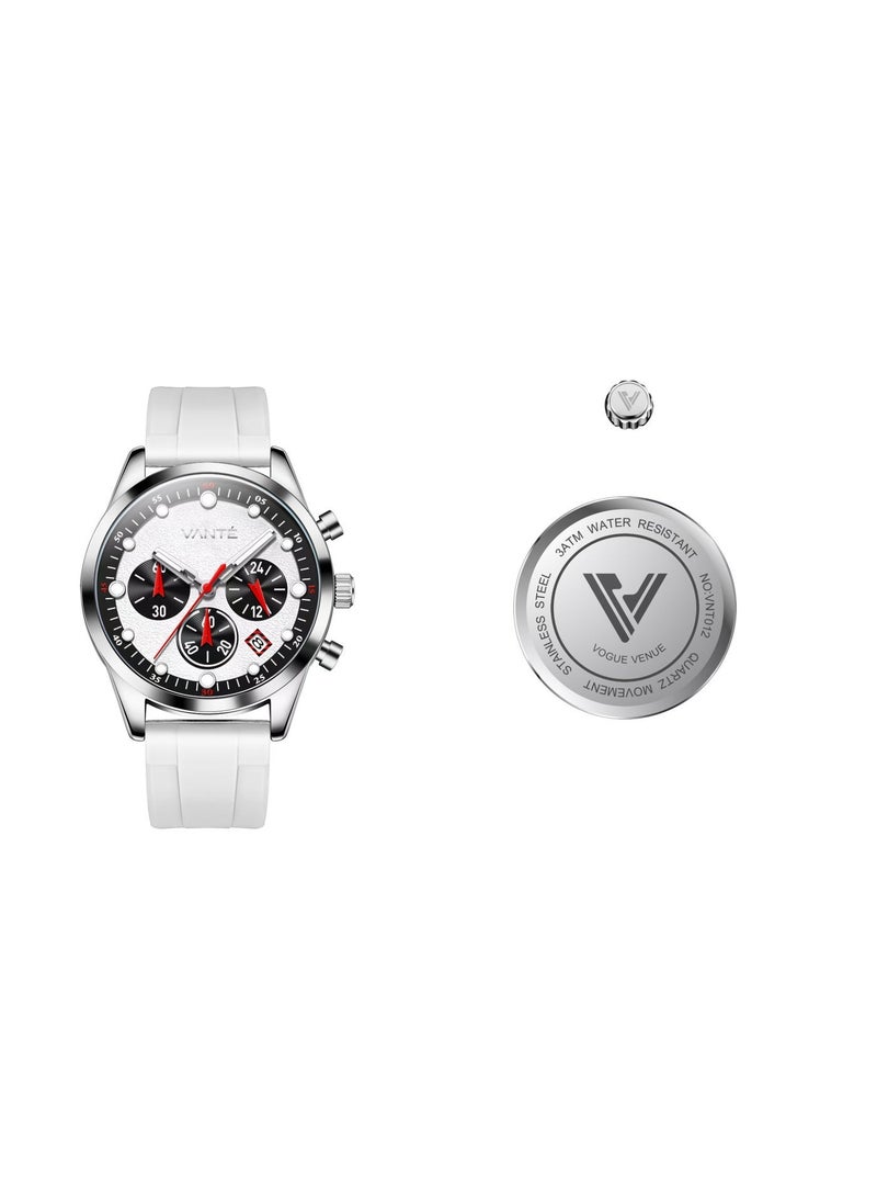 VOGUE VENUE VANTE Series Sporty White Chronograph Watch for Men with Rubber Strap by VOGUE VENUE-VNT012 - Image 2