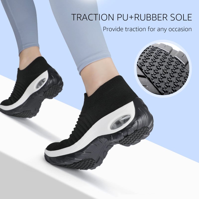 HKR Walking Shoes for Women Summer Slip On Platform Tennis Sneakers Breathable Black/White 7(ZJW1839heibai38) - Image 3