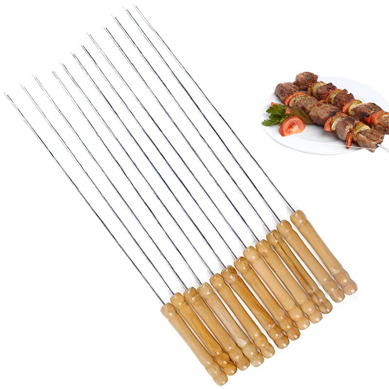 Skewers - Jumbo size BBQ skewers for grilling kebabs, shish, and kofta with 10 stainless steel roasting sticks, ideal for marshalling marshmallows, sausages, and more. - Image 1