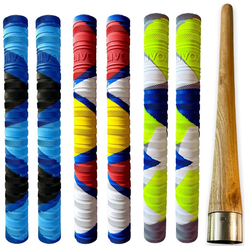 LIVOX Bracelet Ring Texture Cricket Bat Handle Rubber Grip with Cone for Better Shock Absorbing Cricket Accessories Gripper Cone, 6 Grips and 1 Wooden Cone - Image 5