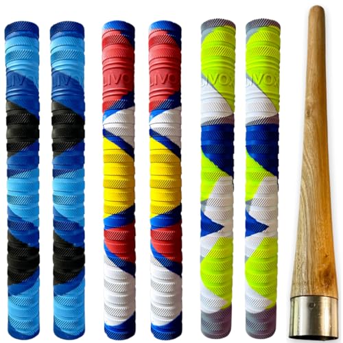 LIVOX Bracelet Ring Texture Cricket Bat Handle Rubber Grip with Cone for Better Shock Absorbing Cricket Accessories Gripper Cone, 6 Grips and 1 Wooden Cone - Image 1