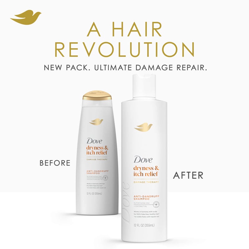 Dove Damage Therapy Derma Shampoo Dryness + Itch for Flaky Scalp with Pyrithione Zinc and Coconut Oil 12 Fl Oz - Image 4