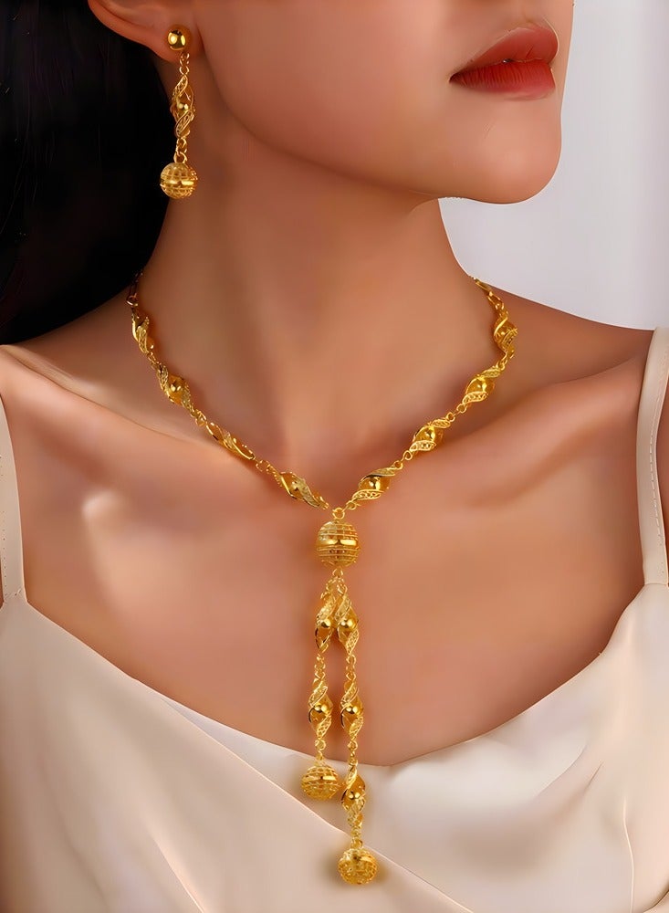 جولاري قلادة الكرة الملتوية الذهبية الأقراط (سبيكة) - Image 1