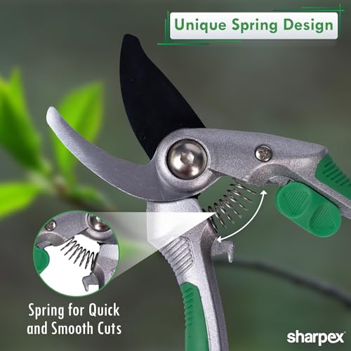 Sharpex Heavy-Duty Bypass Pruning Shears – Professional Garden Secateurs with Aluminum Handle, High Carbon Steel Blade with Teflon Coating, and Smart ABS Safety Lock (Silver) - Image 4