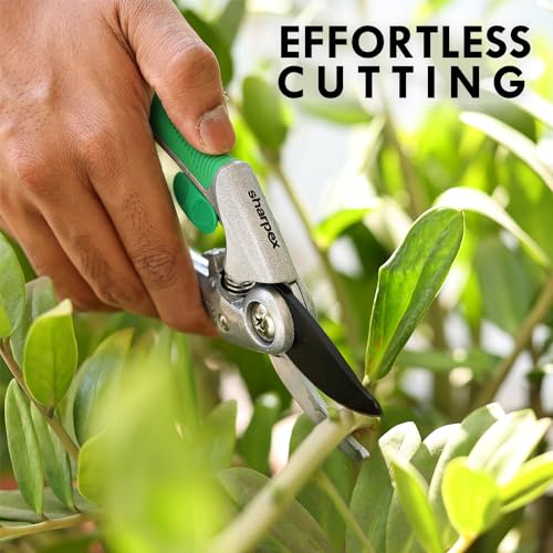 Sharpex Heavy-Duty Bypass Pruning Shears – Professional Garden Secateurs with Aluminum Handle, High Carbon Steel Blade with Teflon Coating, and Smart ABS Safety Lock (Silver) - Image 3