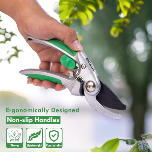 Sharpex Heavy-Duty Bypass Pruning Shears – Professional Garden Secateurs with Aluminum Handle, High Carbon Steel Blade with Teflon Coating, and Smart ABS Safety Lock (Silver) - Image 5