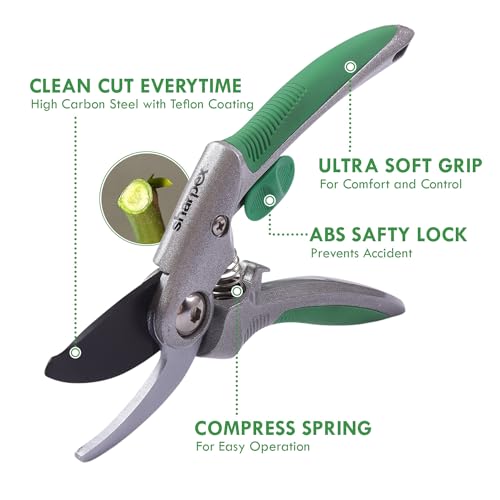 Sharpex Heavy-Duty Bypass Pruning Shears – Professional Garden Secateurs with Aluminum Handle, High Carbon Steel Blade with Teflon Coating, and Smart ABS Safety Lock (Silver) - Image 2