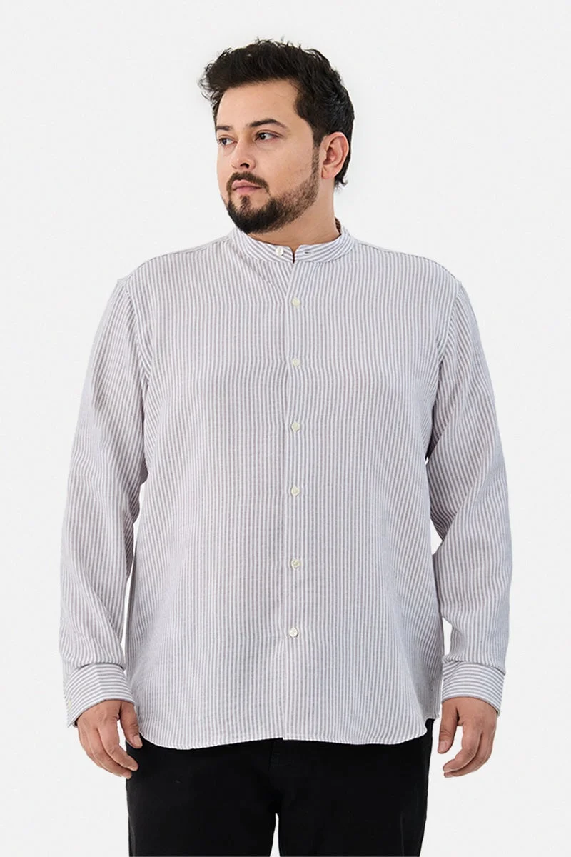 سنيتش Chinese Collar Plus Size Stripes Shirt
