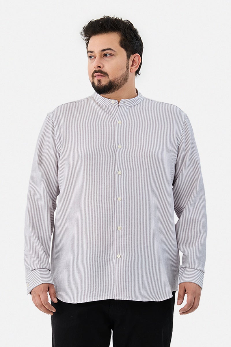 SNITCH Chinese Collar Plus Size Stripes Shirt - Image 4