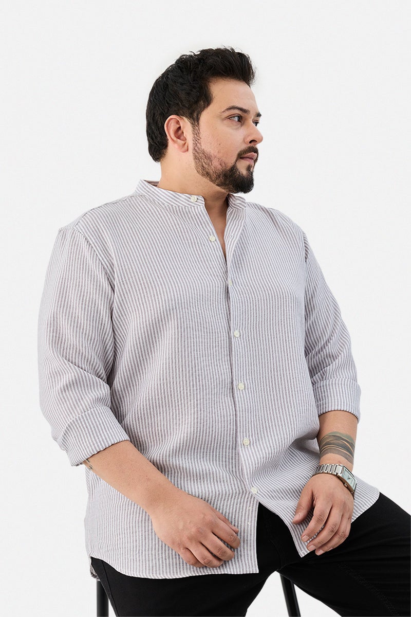 SNITCH Chinese Collar Plus Size Stripes Shirt - Image 1