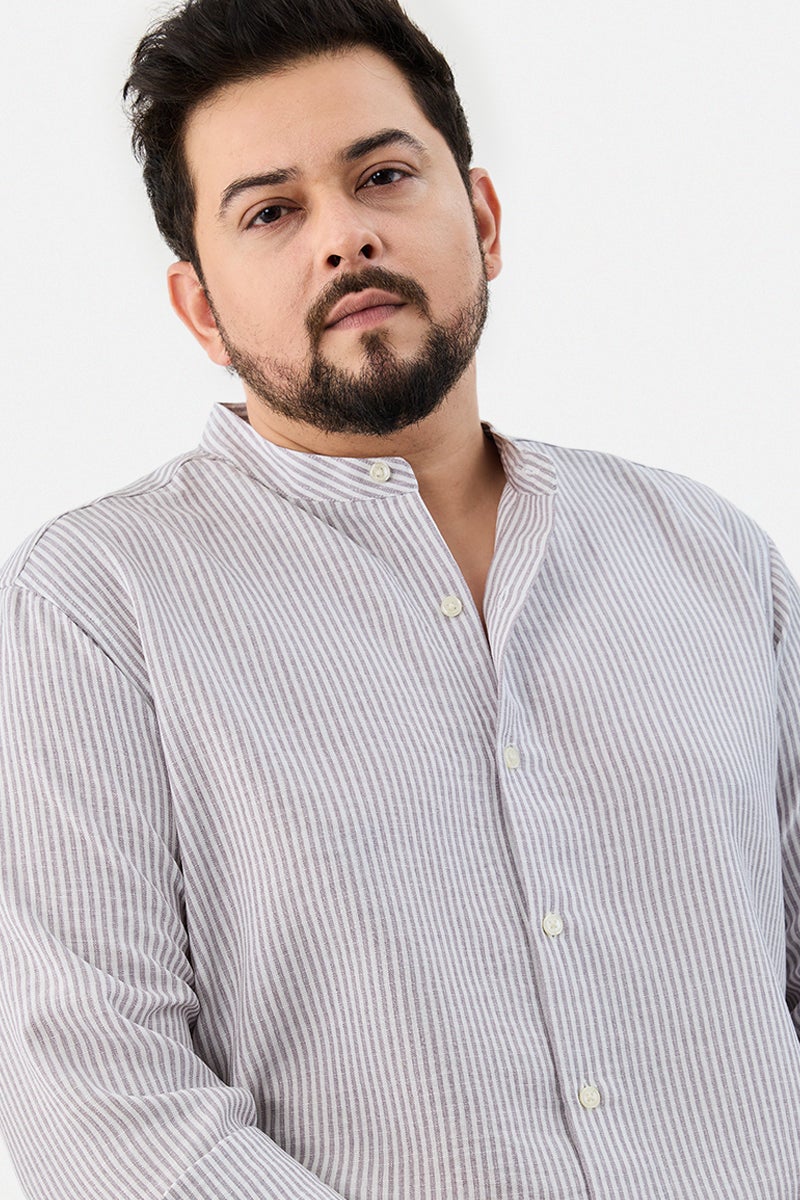 SNITCH Chinese Collar Plus Size Stripes Shirt - Image 3