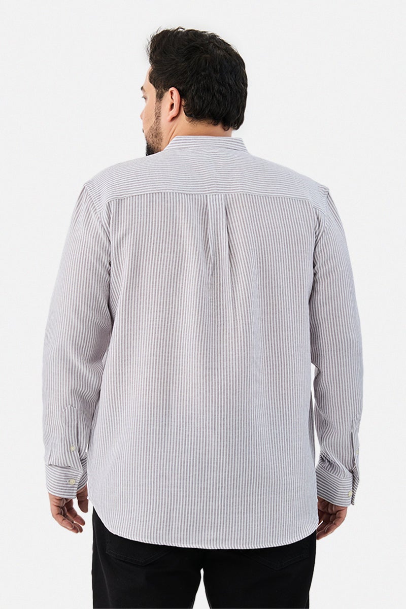 SNITCH Chinese Collar Plus Size Stripes Shirt - Image 5