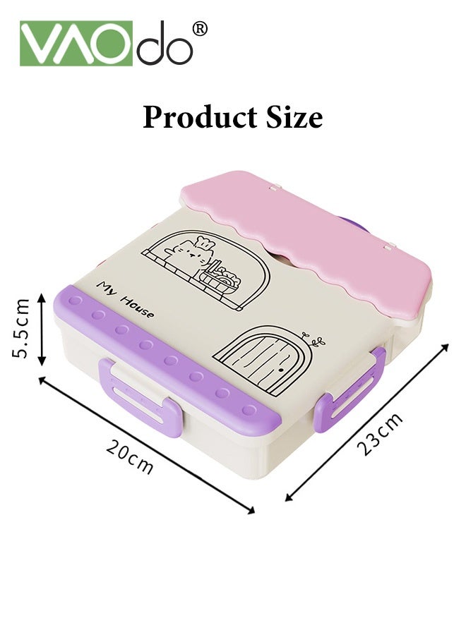 فاو دو علبة غداء للأطفال بمقبض، علبة طعام مع مقبض، حاوية طعام مع 4 حجرات وعلبة صلصة واحدة، خالية من مادة BPA، آمنة للتسخين في الميكروويف والمجمد صندوق بينتو أزرق 20*23*5.5 سم - Image 3