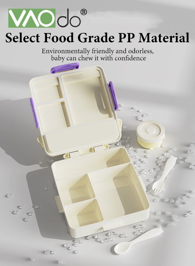 فاو دو علبة غداء للأطفال بمقبض، علبة طعام مع مقبض، حاوية طعام مع 4 حجرات وعلبة صلصة واحدة، خالية من مادة BPA، آمنة للتسخين في الميكروويف والمجمد صندوق بينتو أزرق 20*23*5.5 سم - Image 5