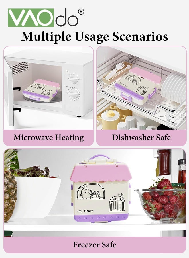 فاو دو علبة غداء للأطفال بمقبض، علبة طعام مع مقبض، حاوية طعام مع 4 حجرات وعلبة صلصة واحدة، خالية من مادة BPA، آمنة للتسخين في الميكروويف والمجمد صندوق بينتو أزرق 20*23*5.5 سم - Image 4