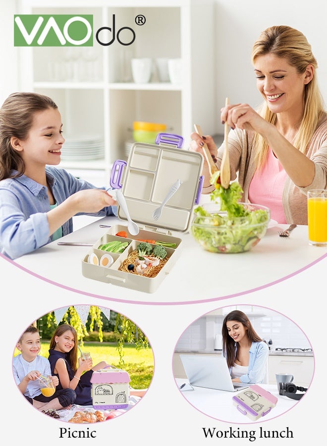 فاو دو علبة غداء للأطفال بمقبض، علبة طعام مع مقبض، حاوية طعام مع 4 حجرات وعلبة صلصة واحدة، خالية من مادة BPA، آمنة للتسخين في الميكروويف والمجمد صندوق بينتو أزرق 20*23*5.5 سم - Image 2