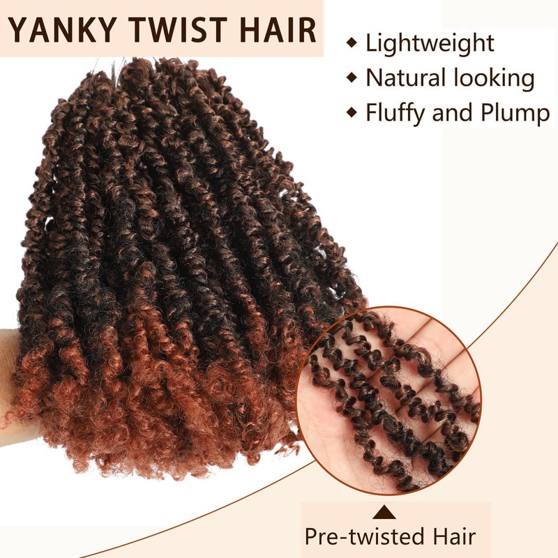 FALEMEI 10 Packs 8 Inch Senegalese Mini Braids Pre-twisted Natural Black Curly Mini Crochet Braids (T350 (Ombre Red Ginger)), 8 Inch (Pack of 10) - Image 4