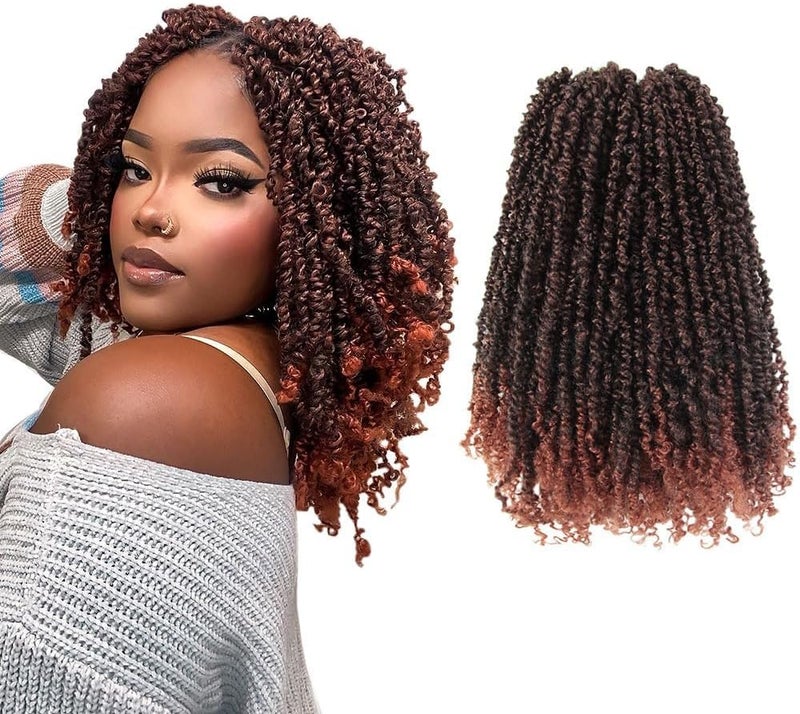 FALEMEI 10 Packs 8 Inch Senegalese Mini Braids Pre-twisted Natural Black Curly Mini Crochet Braids (T350 (Ombre Red Ginger)), 8 Inch (Pack of 10) - Image 1