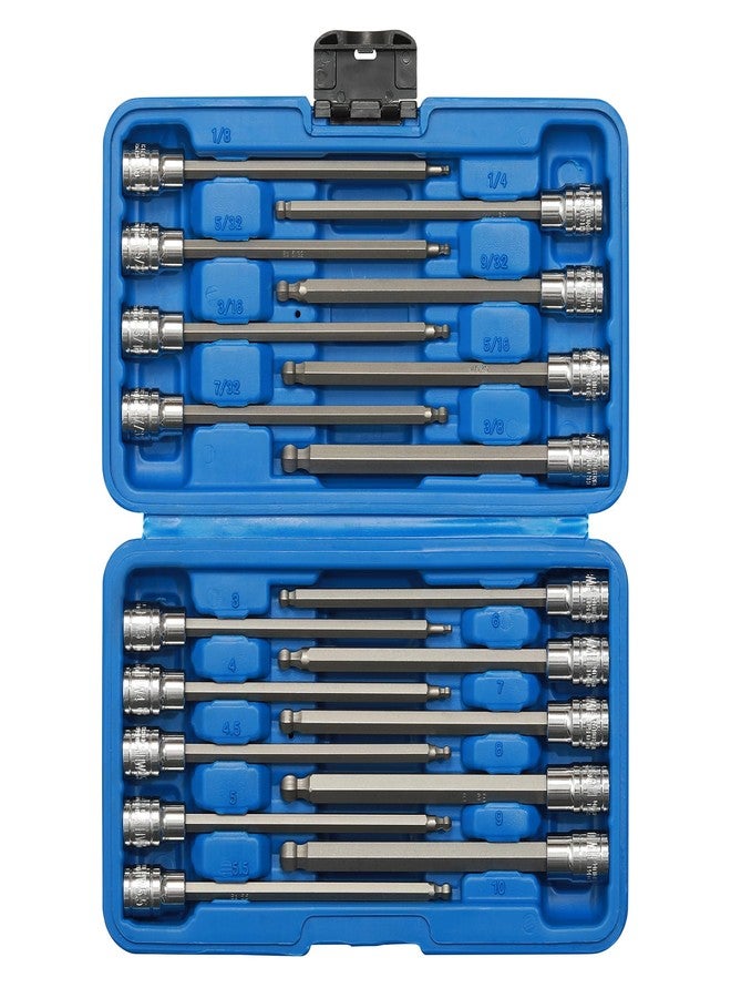 EMENTOL 18PCS 3/8" Drive Long Ball-End Hex Bit Socket Set, CR-V, S2 Steel, SAE/Metric, Extra Long Allen Bit Socket Set, 1/8 Inch - 3/8 Inch, 3mm - 10mm - Image 1