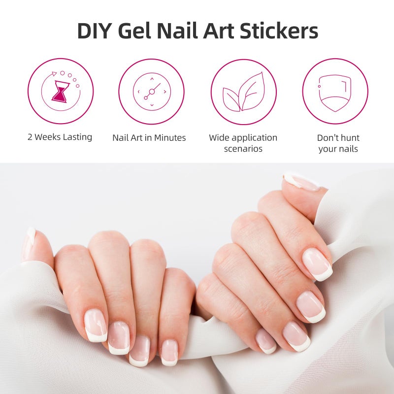 DUKASOU Semi Cured Gel Nail Strips, 28 pcs French Tip Gel Nail Stickers for Women Work with Any UV Lamp, UV Nails Stickers for Home DIY Nails Art (French) - Image 4