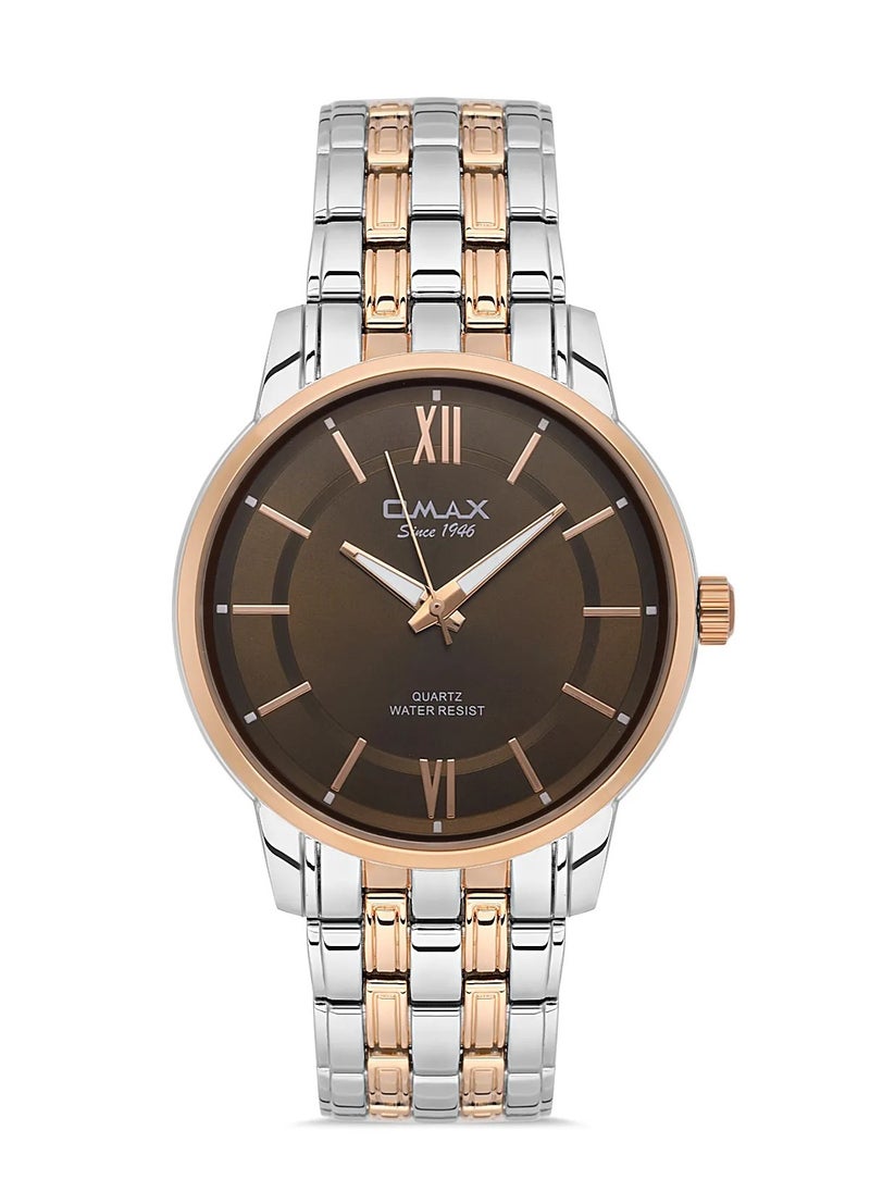 OMAX - Omax Men's Gold Luxury Wrist Watch, Watches for Men, Stainless Watches, Silver Steel Band, Brown Dial, Waterproof Watch, 1 Year Warranty - Image 1