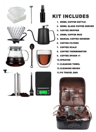 V60 Pour Over Coffee Maker 12-Piece Set | Manual Coffee Brewing Kit with Kettle, Scale & Dripper | All-in-1 Travel & Camping Coffee Gift Set - view 3