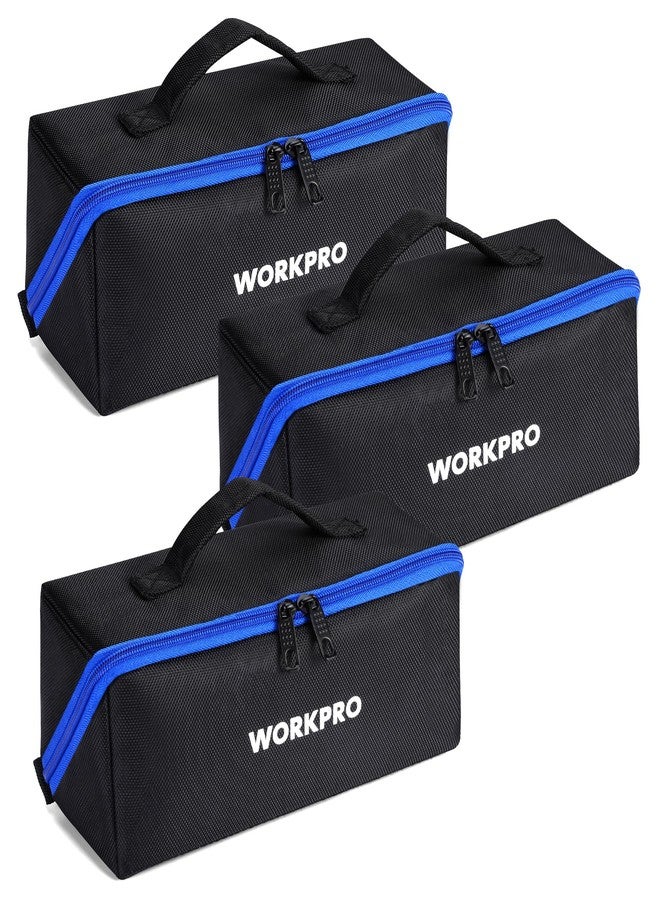 WORKPRO Tool Bag with Zipper, 10" Utility Wide Mouth Heavy Duty Tool Storage Bag, Multipurpose Zipper Tool Pouch Tote Bag for Organizer 3-pack - Image 1