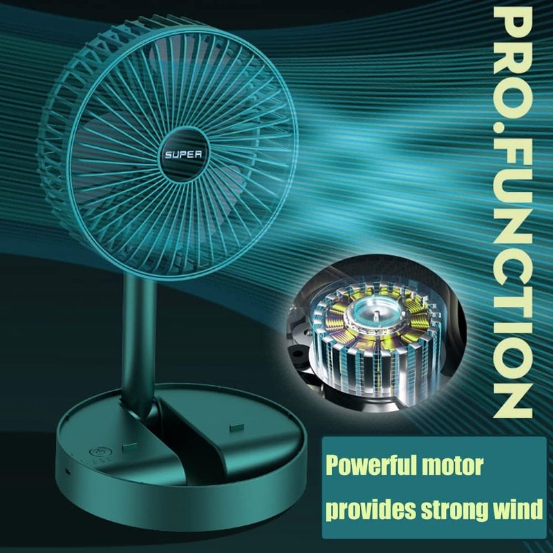 CENAVA Portable Rechargeable Desk Fan, Folding Fan Pedestal Fan 3 Speeds Height Adjustable Table Fan, 2000mAh Rechargeable USB Charging for Home Office Travel Camping RV Desk Bedroom Outdoor (Green) - Image 5