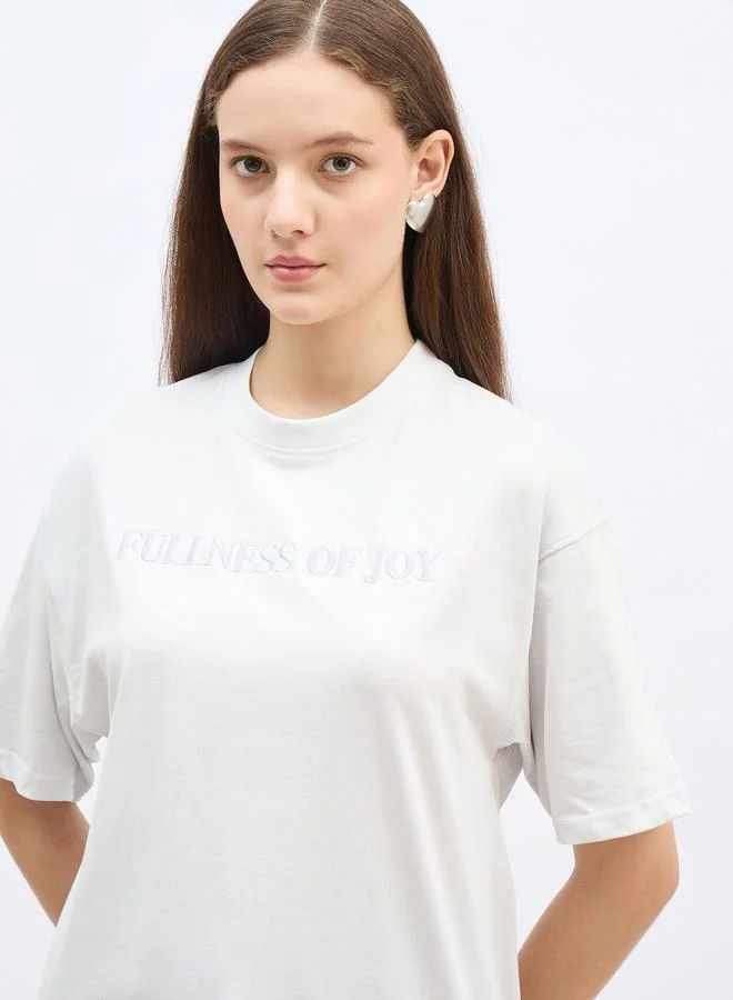 Styli Styli Grey Embroidered Slogan Oversized T-Shirt