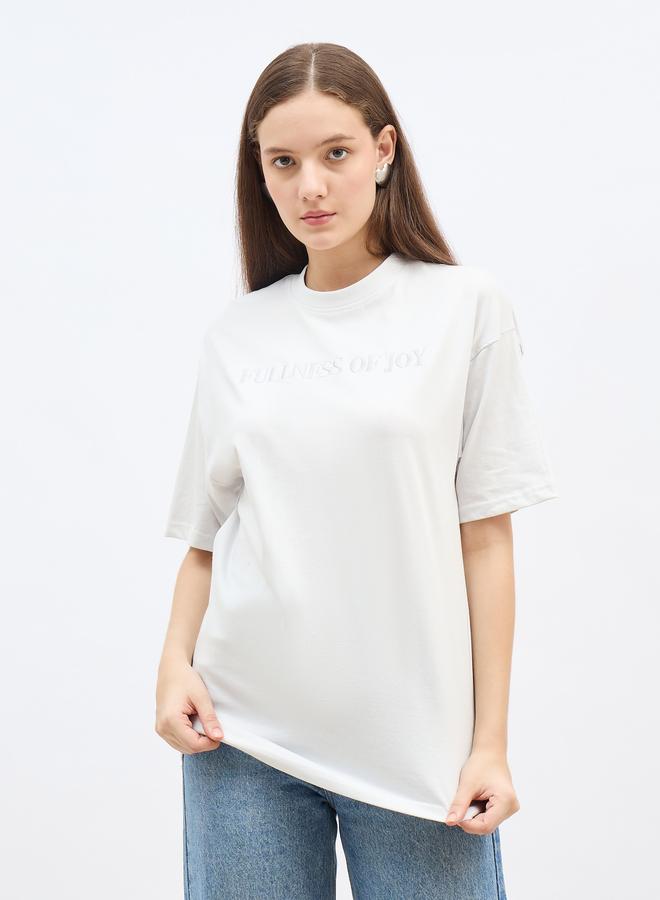 Styli Grey Embroidered Slogan Oversized 100% Cotton T-Shirt - Image 2