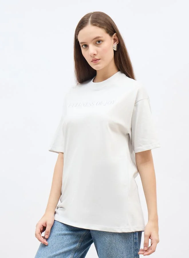 Styli Styli Grey Embroidered Slogan Oversized T-Shirt
