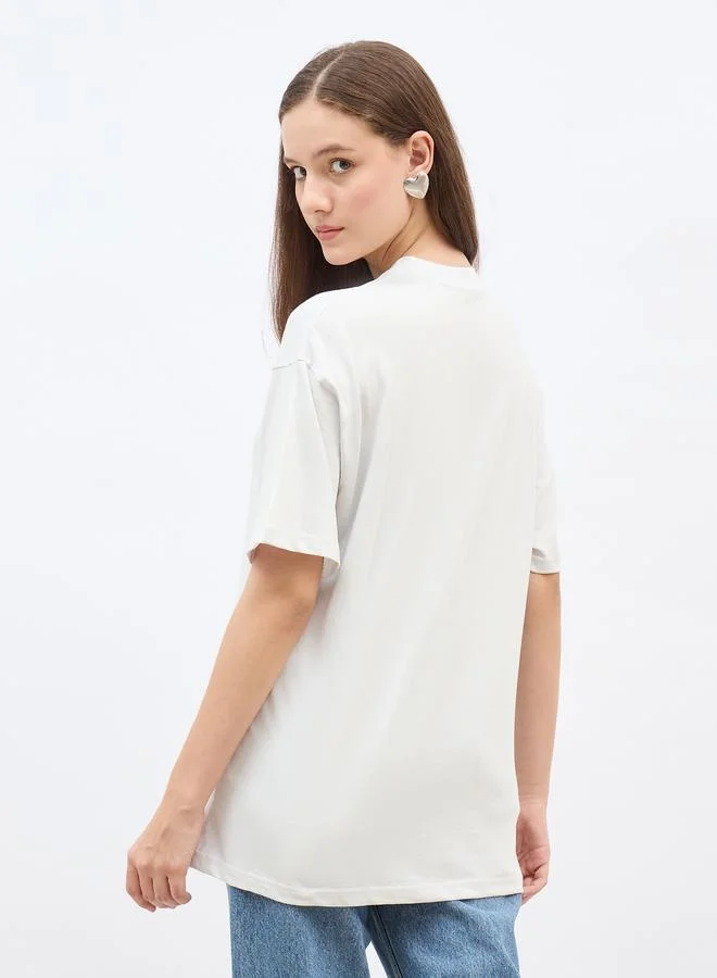 Styli Styli Grey Embroidered Slogan Oversized T-Shirt