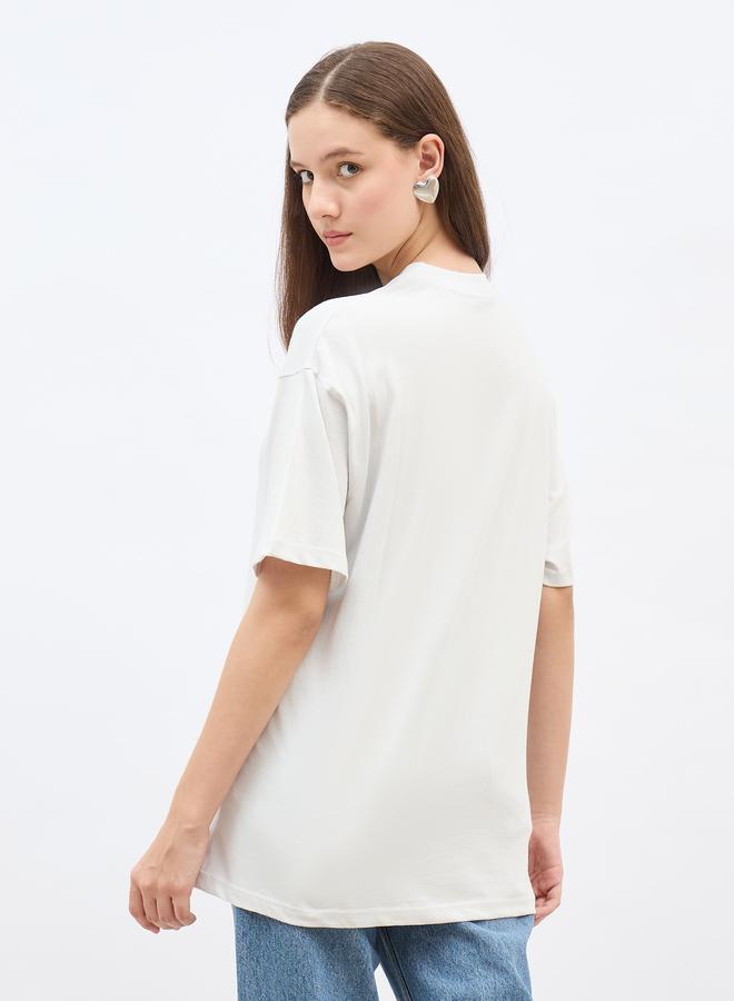 Styli Grey Embroidered Slogan Oversized 100% Cotton T-Shirt - Image 5