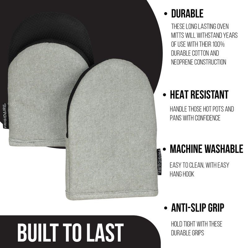 Frigidaire Sasha 2-Pack Cotton and Neoprene Mini Oven Mitts, Heat Resistant, Anti-Slip, Machine Washable, 5.25" x 8", Grey, Set of 2 - Image 2