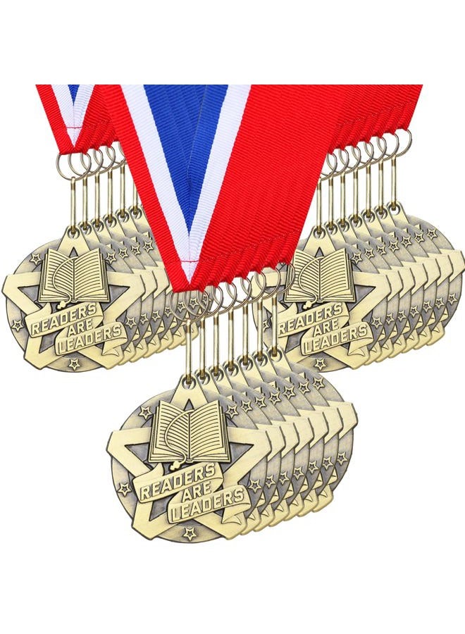 Quelay 30 Pcs 2 Inches Award Medals Bulk Readers are Leaders Medals Bulk with Neck Ribbons Metal Trophy Award Prize Gift for Tournaments, Competitions, Party, Kids and Adults - Image 1