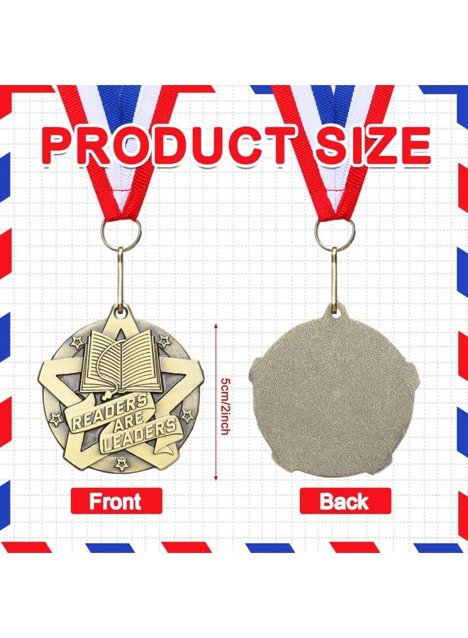 Quelay 30 Pcs 2 Inches Award Medals Bulk Readers are Leaders Medals Bulk with Neck Ribbons Metal Trophy Award Prize Gift for Tournaments, Competitions, Party, Kids and Adults - Image 2