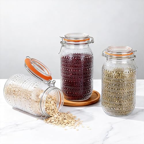 WACOI 64 Oz Glass Mason Jars with Airtight Lids3 Pack, Half Gallon Wide Mouth Canning Jars with Clip Top Lids for Kitchen Storage Pickling Salad Jams Coffee Beans - Image 4
